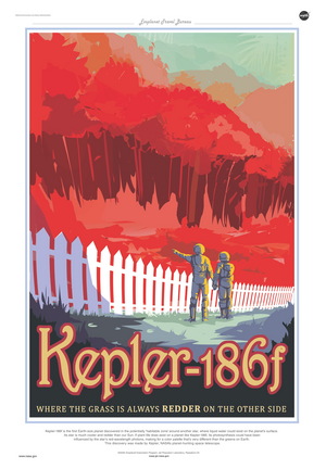 Kepler-186f is the first Earth-size planet discovered in the potentially 'habitable zone' around another star, where liquid water could exist on the planet's surface. Its star is much cooler and redder than our Sun. If plant life does exist on a planet like Kepler-186f, its photosynthesis could have been influenced by the star's red-wavelength photons, making for a color palette that's very different than the greens on Earth. This discovery was made by Kepler, NASA's planet hunting telescope.